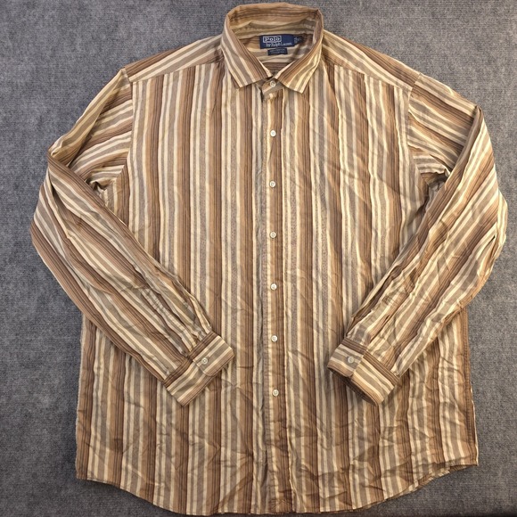 Polo Ralph Lauren Westerton Shirt XL Brown Vertical Striped Long Sleeve Button - Picture 1 of 7